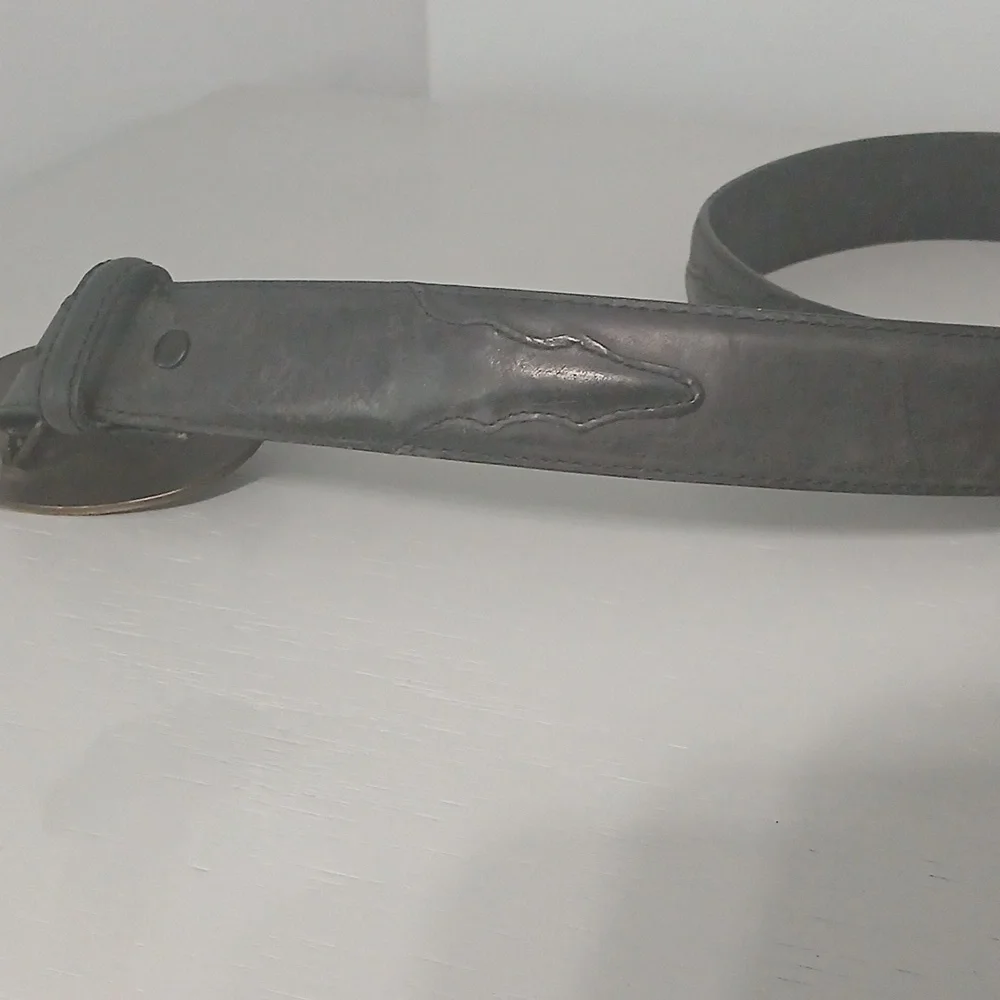 Black Leather Belt with Eagle Buckle, Pre-owned